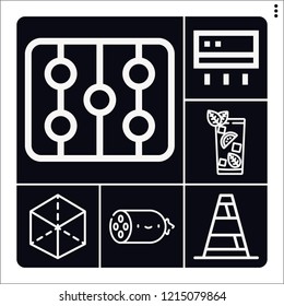 Set of 6 cold outline icons such as gin tonic, cube, hockey pitch, cone, air conditioner