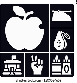Set of 6 collection filled icons such as pear, , sauce, hand, apple
