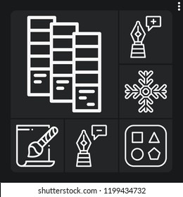 Set of 6 collection outline icons such as svg file, snowflake, pen, pantone