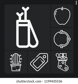 Set of 6 collection outline icons such as arrow, tag, sock, apple, cactus