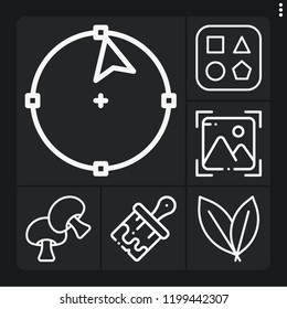 Set of 6 collection outline icons such as photo, brush, mint, mushroom, circle