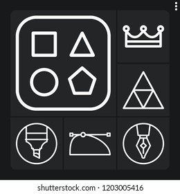 Set of 6 collection outline icons such as crown, marker, shapes, , pen