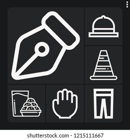 Set of 6 collection outline icons such as cookies, cone, hand, pen, hat