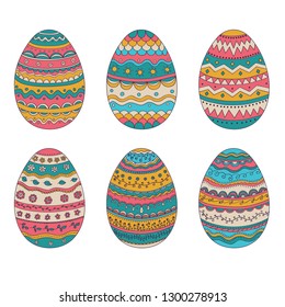 Set of 6 color bright Easter eggs. Ideal for postcard, web pages, blog, scrap booking, stickers, invitation.
