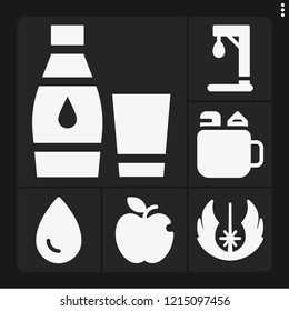 Set of 6 color filled icons such as gallow, jedi, pencil box, ink, water