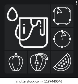 Set of 6 color outline icons such as paint, bell pepper, apple, watermelon, circle
