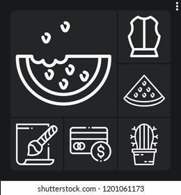 Set Of 6 Color Outline Icons Such As Armour, Credit Card, Svg File, Watermelon