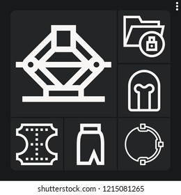 Set of 6 color outline icons such as helmet, , jack, leather, skirts