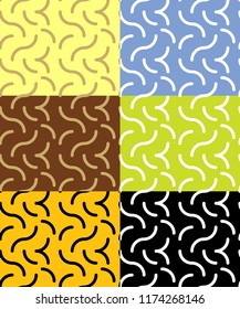 Set of 6 color styles simple brain texture seamless pattern.