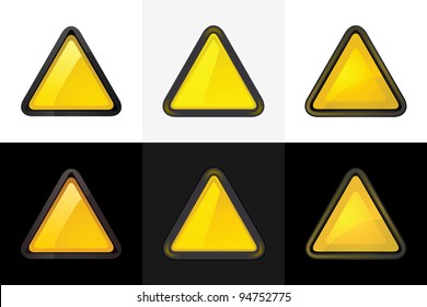 Set 6 colored blank triangle web 2.0 button. Smooth satined shapes on white&black background