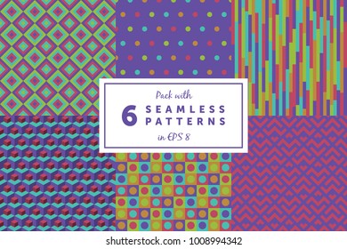 Set with 6 colored seamless geometric pattern backgrounds with ultra violet color of the year