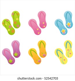 set of 6 colorful flip-flops