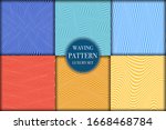 Set of 6 colorful geometric wave pattern background. Abstract waving line texture vector illustration for wallpaper, flyer, cover, banner, design template minimalistic ornament, backdrop