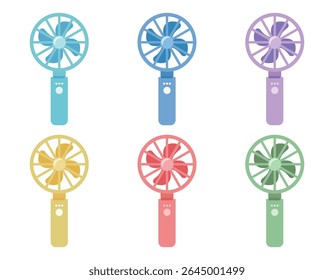 Ensemble de 6 ventilateurs portatifs colorés - illustration de mini ventilateur portable en différentes couleurs