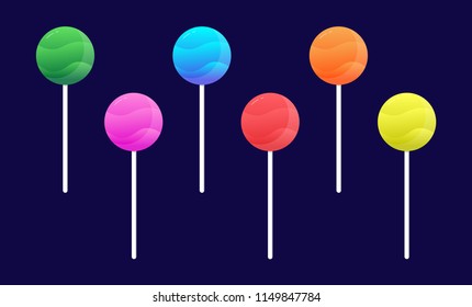 Set of 6 colorful lollipop vectors.