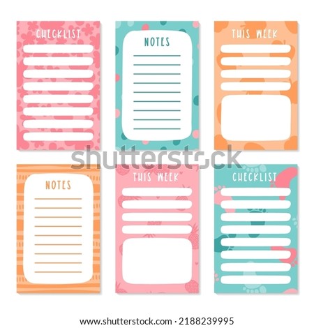 Set of 6 colorful notepad templates
