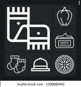 Set of 6 colorful outline icons such as lemon, bell pepper, socks, scarf, cream