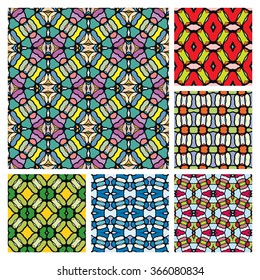 Set of 6 colorful seamless geometric patterns with repeating texture for Wedding, Bridal, Valentine's day or Birthday Invitations, fabric or paper print. Vector collection