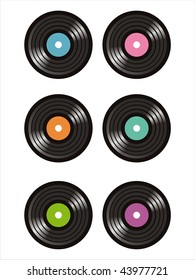 set of 6 colorful vinyl records icons