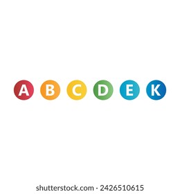 Set of 6 colorful vitamin icons - A, B, C, D, E, K - simple icon illustration, graphic element for products, supplements, web design and more.