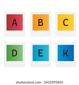 Set of 6 colorful vitamin icons - A, B, C, D, E, K - simple icon illustration, graphic element for products, supplements, web design and more.