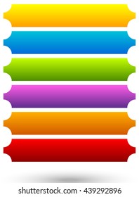 Set of 6 colorful, vivid button, banner backgrounds with blank space for your message. Colorful, bright tags, labels. Abstract design elements