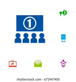 Set Of 6 Commercial Icons Set.Collection Of Auditorium, Message, Ads And Other Elements.