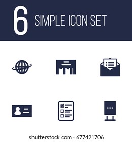 Set Of 6 Commercial Icons Set.Collection Of Message, Billboard, Id And Other Elements.