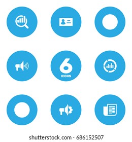 Set Of 6 Commercial Icons Set.Collection Of Bullhorn, Journal, Monitoring And Other Elements.