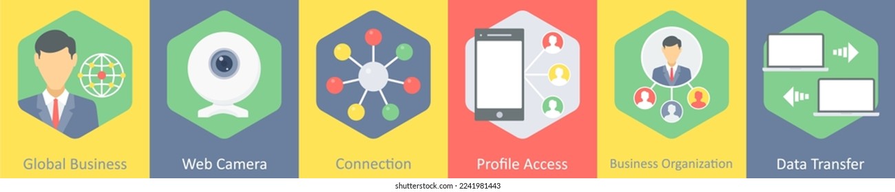 A set of 6 communication icons as global business, web camera, connection