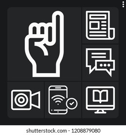 Set of 6 communication outline icons such as phone, computer, newspaper, chatting, facetime