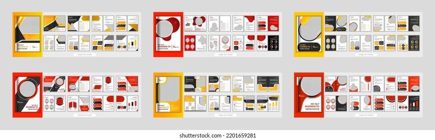 Set of 6 Company profile brochure template layout. 16 page corporate brochure template, minimal multipage business brochure template design, annual report, Trendy minimalist flat geometric design. 