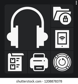 Set of 6 computer filled icons such as reset, bill, printer, tablet, data