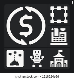 Set of 6 computer filled icons such as desk, cash register, game, exchange, transform