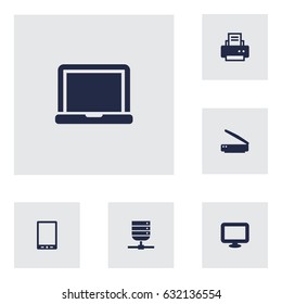 Set Of 6 Computer Icons Set.Collection Of Palmtop, Laptop, Display And Other Elements.
