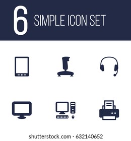 Set Of 6 Computer Icons Set.Collection Of Palmtop, Headset, Peripheral And Other Elements.