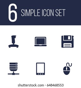 Set Of 6 Computer Icons Set.Collection Of Datacenter, Palmtop, Joystick And Other Elements.