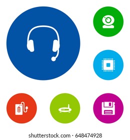 Set Of 6 Computer Icons Set.Collection Of Microprocessor, Record, Supply And Other Elements.