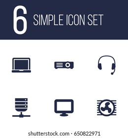 Set Of 6 Computer Icons Set.Collection Of Fan, Display, Show And Other Elements.