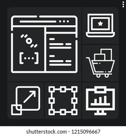 Set of 6 computer outline icons such as ecommerce, graphic design, transform, analytics, coding
