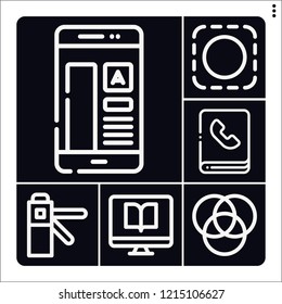 Set of 6 computer outline icons such as phonebook, access, rgb, selection, computer