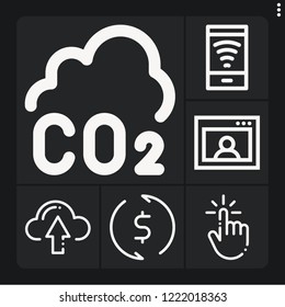 Set of 6 computer outline icons such as touch, upload, co, exchange, free wifi