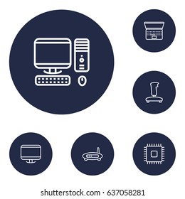 Set Of 6 Computer Outline Icons Set.Collection Of Laptop, Monitor, Cpu And Other Elements.