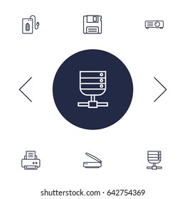 Set Of 6 Computer Outline Icons Set.Collection Of Printer, Server, Floppy And Other Elements.