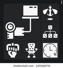 Set of 6 concept filled icons such as nose, transfer, diagram, clock, desk