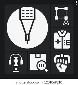 Set of 6 concept filled icons such as microphone, pencil, select, handgrip, shirt