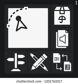 Set of 6 concept filled icons such as audio file, exchange, pencil, , package