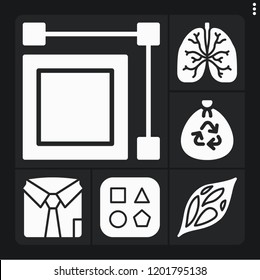 Set of 6 concept filled icons such as muscle, lungs, , shirt, shapes