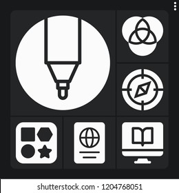 Set of 6 concept filled icons such as marker, compass, passport, rgb, shapes