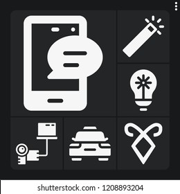Set of 6 concept filled icons such as transfer, feedback, blade, wand, idea